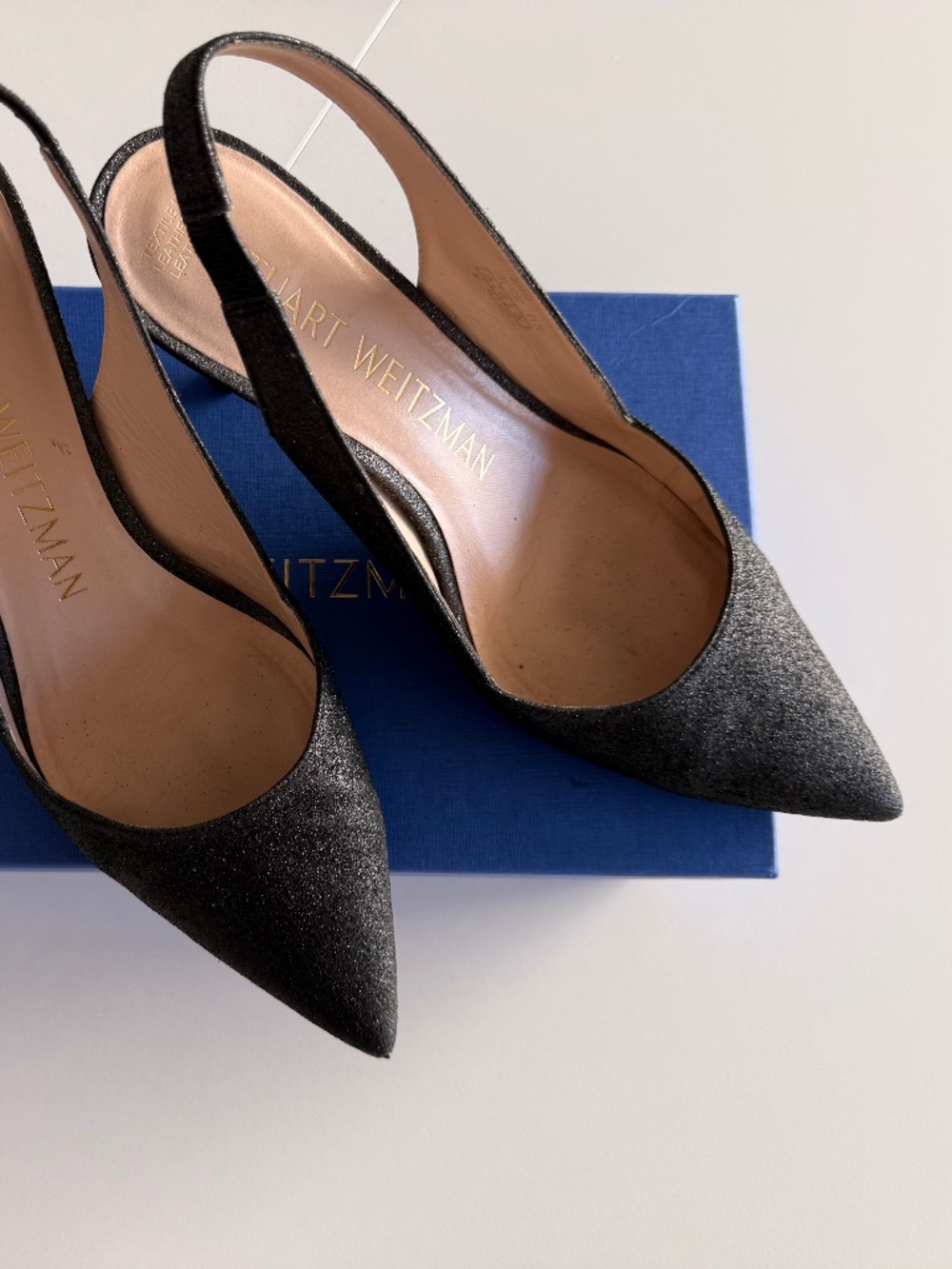 Stuart Weitzman Linsi 75 Pointed Toe Glitter Slingback